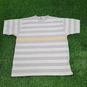 Vintage Winners Horizontal Stripe Shirt Large 24x28 Pastel Gray Yellow White